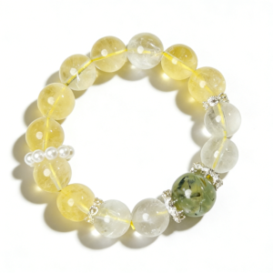 lemon quartz & green rutilated quartz clear crystal bracelet