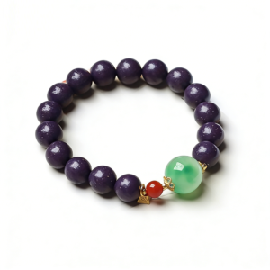 lavender purple beaded bracelet with green jade & red agate accents