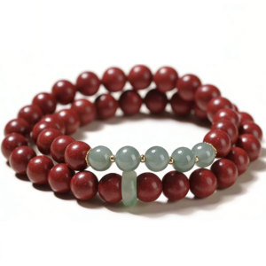 Cinnabar & Jade Double-Strand Bracelet